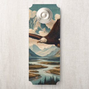 Outdoorsman bald eagle mountain range door hanger
