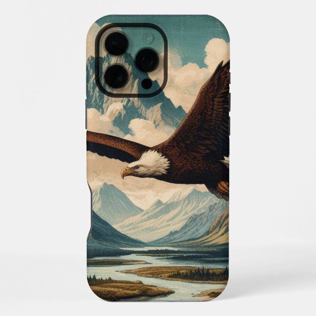 Outdoorsman bald eagle mountain range iPhone case (Back)