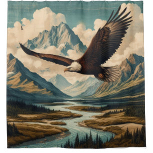 Outdoorsman bald eagle mountain range shower curtain