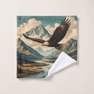 Outdoorsman bald eagle mountain range wash cloth