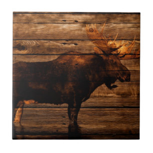 outdoorsman distressed wood wildlife bull moose ceramic tile
