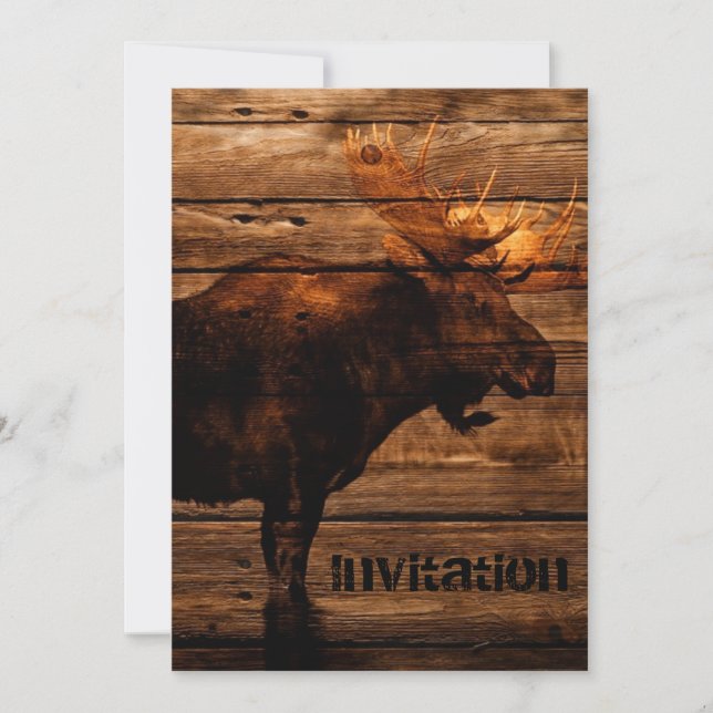 outdoorsman distressed wood wildlife bull moose invitation (Front)