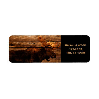 outdoorsman distressed wood wildlife bull moose return address label