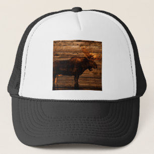 outdoorsman distressed wood wildlife bull moose trucker hat