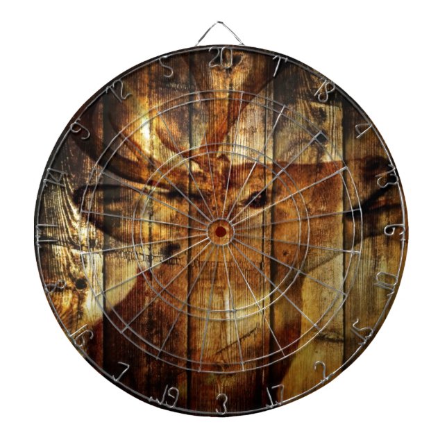 Outdoorsman primitive barn wood whitetail deer dartboard (Front)