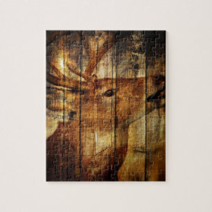 Outdoorsman primitive barn wood whitetail deer jigsaw puzzle