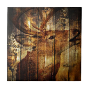 Outdoorsman primitive barn wood whitetail deer tile