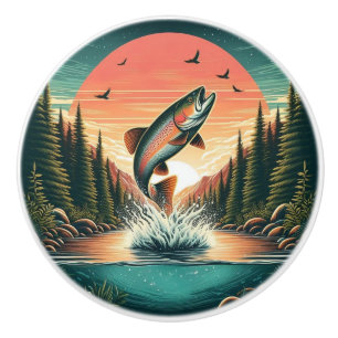 Outdoorsman trout nature ceramic knob