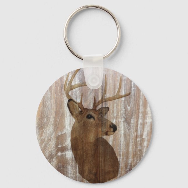 Outdoorsman Western Primitive barn wood deer Key Ring (Front)