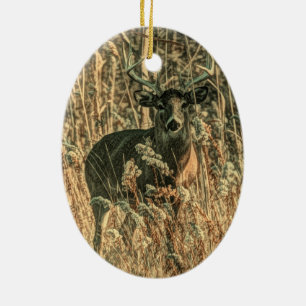 outdoorsman wilderness Camouflage whitetail deer Ceramic Tree Decoration