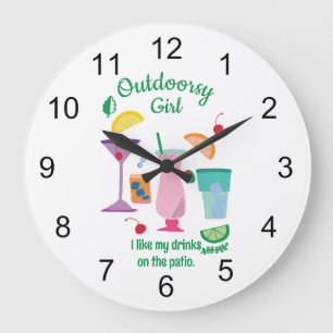 Outdoorsy Girl Camper Glampers Cocktails Large Clock