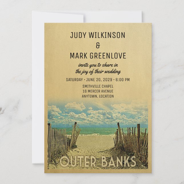 Outer Banks Beach Vintage Wedding Invitation (Front)