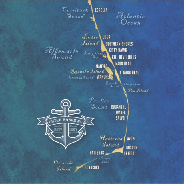 Outer Banks Nautical Map - Vinyl Sticker (Front)