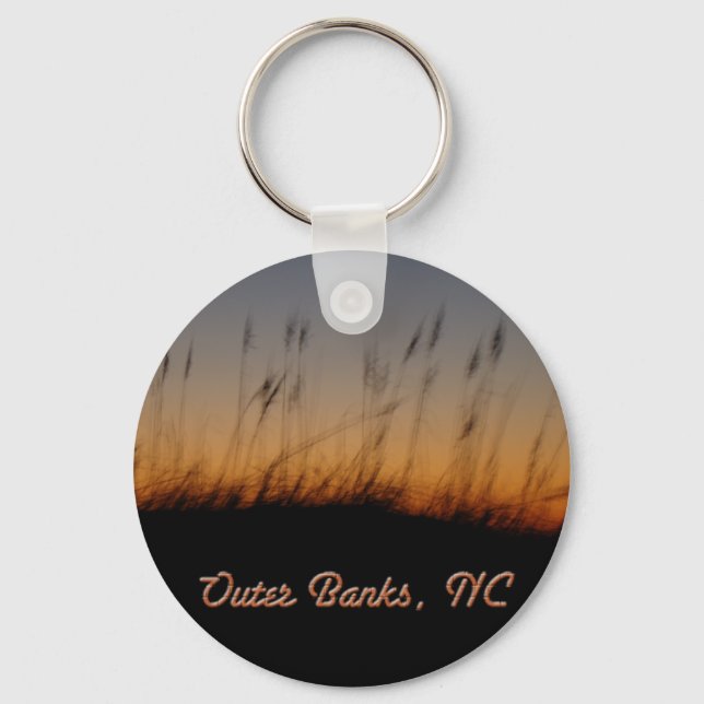 Outer Banks NC Sea Oats and Dunes at Sunset Key Ring (Front)