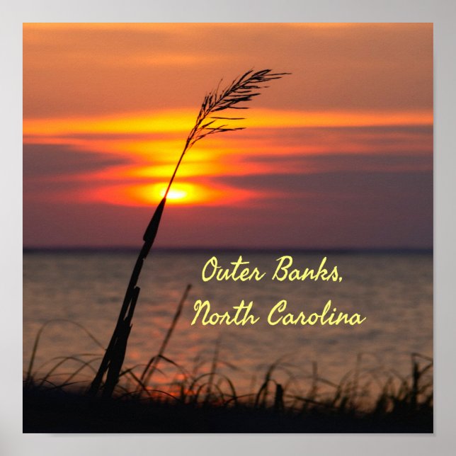Outer Banks North Carolina Beach Sunset Orange Sky Poster (Front)