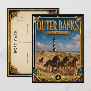 Outer Banks North Carolina Vintage Art Deco Golden Postcard