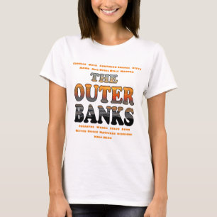 Outer Banks Sunrise Text And Towns OBX T-Shirt