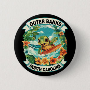 Outer Nks North Carolina Cute Sea Turtle Surfing S 6 Cm Round Badge