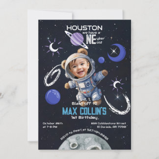 Outer Space 1st Birthday Invitation with Photo
