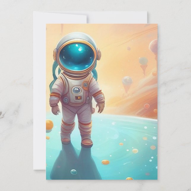 Outer Space 1st Birthday Party Astronaut Rocket In Invitation (Back)
