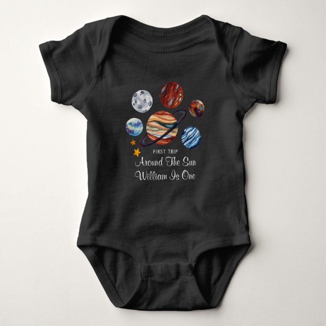 Outer Space 1st Trip Personalised Birthday Baby Bodysuit (Front)