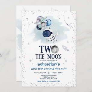 Outer Space 2nd Birthday Party Astronaut Rocket Invitation