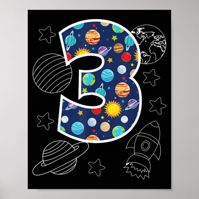 Outer Space 3 Year Old 3rd Birthday Party Boys Gir Poster (Front)