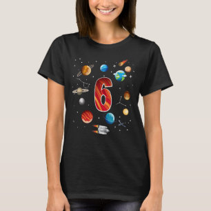 Outer Space 6 Years Old 6th Birthday Boys Planets  T-Shirt