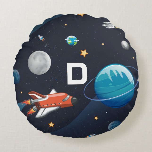 Outer Space Activity in the Galaxy Round Cushion (Front)