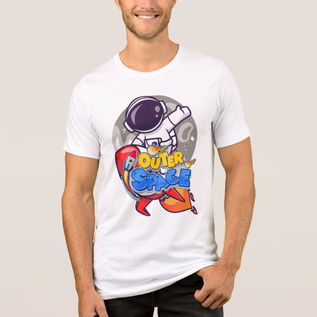 Outer Space Adventure - Astronaut & Rocket Cartoon Tri-Blend Shirt (Front)
