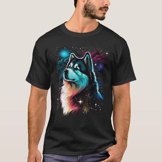 Outer Space Alaskan Malamute on Astronaut Alaskan  T-Shirt (Front)