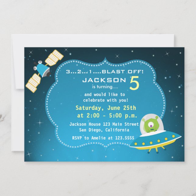 Outer Space Alien Boy Birthday Party Invitation (Front)