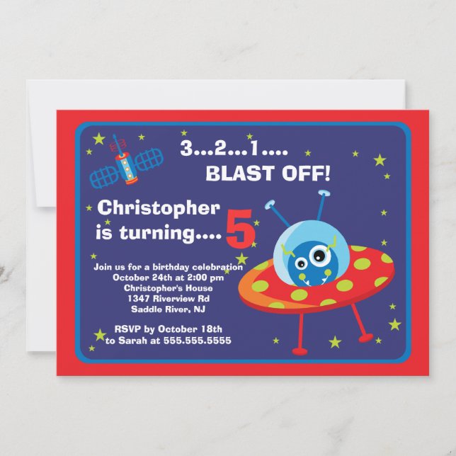 Outer Space Alien Kids Birthday Party Invitation (Front)