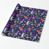 outer space alien rocket rodeo wrapping paper (Unrolled)