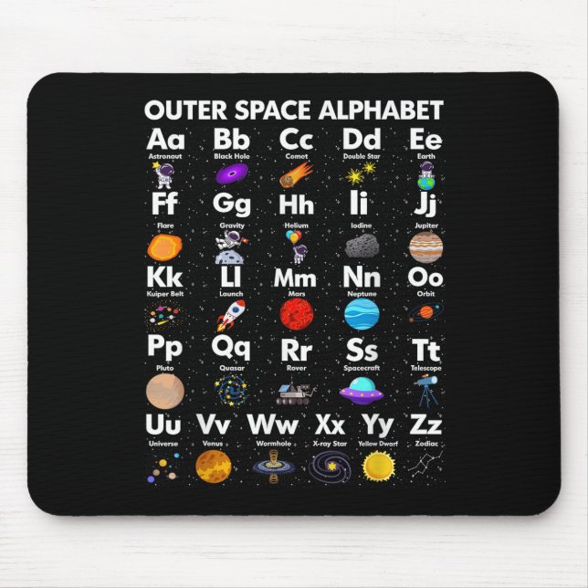 Outer Space Alphabet Astronomy Science Teacher Kid Mouse Pad (Front)