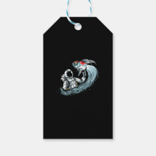 Outer space and astronaut with hand drawn gold fis gift tags