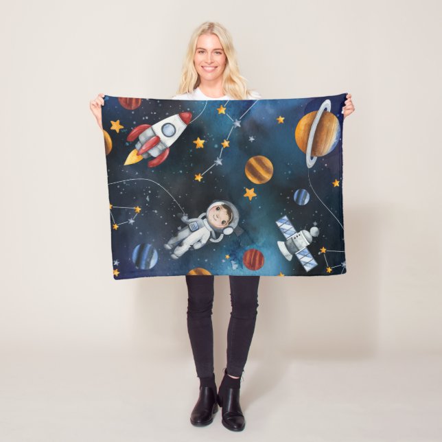 Outer Space and Space Man Fleece Blanket (In Situ)