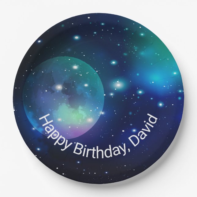 Outer Space and Stars Birthday Paper Plate (Front)