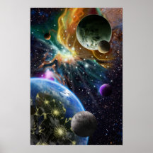 Outer Space art with Planets and Colourful Nebula