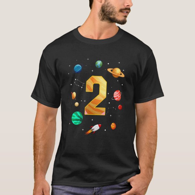 Outer Space Astronaut 2nd Birthday Boy 2 Year Old  T-Shirt (Front)