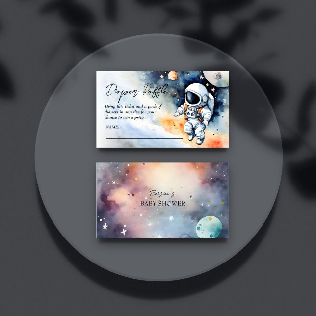 Outer space astronaut baby shower diaper raffle enclosure card (Outer space astronaut baby shower diaper raffle enclosure card watercolor galaxy baby astronaut)