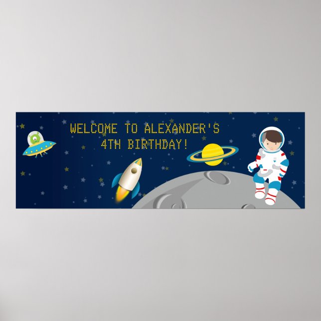 Outer Space Astronaut Birthday Banner Poster (Front)