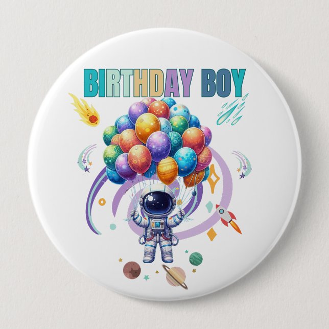 Outer Space Astronaut Birthday Boy  10 Cm Round Badge (Front)