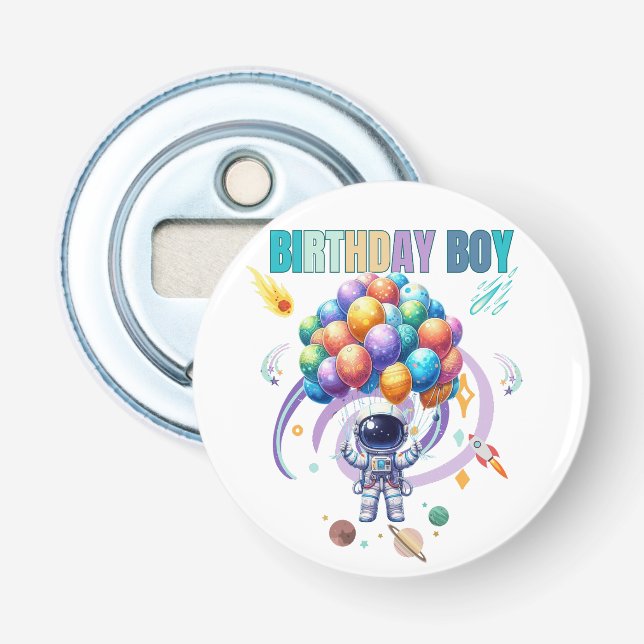 Outer Space Astronaut Birthday Boy  Bottle Opener (Front)
