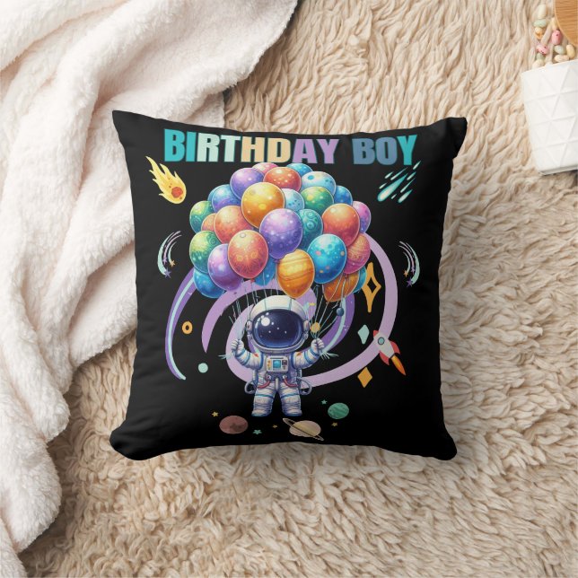 Outer Space Astronaut Birthday Boy  Cushion (Blanket)