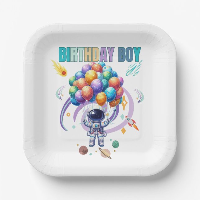 Outer Space Astronaut Birthday Boy  Paper Plate (Front)