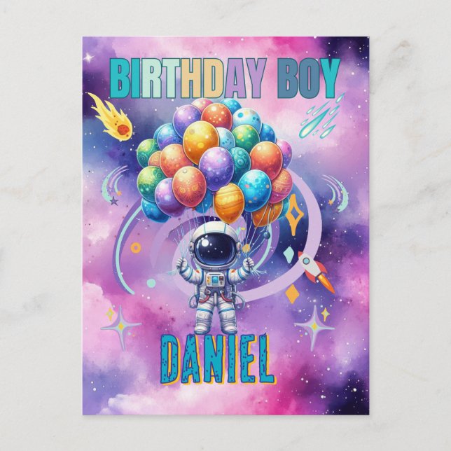 Outer Space Astronaut Birthday Boy  Postcard (Front)