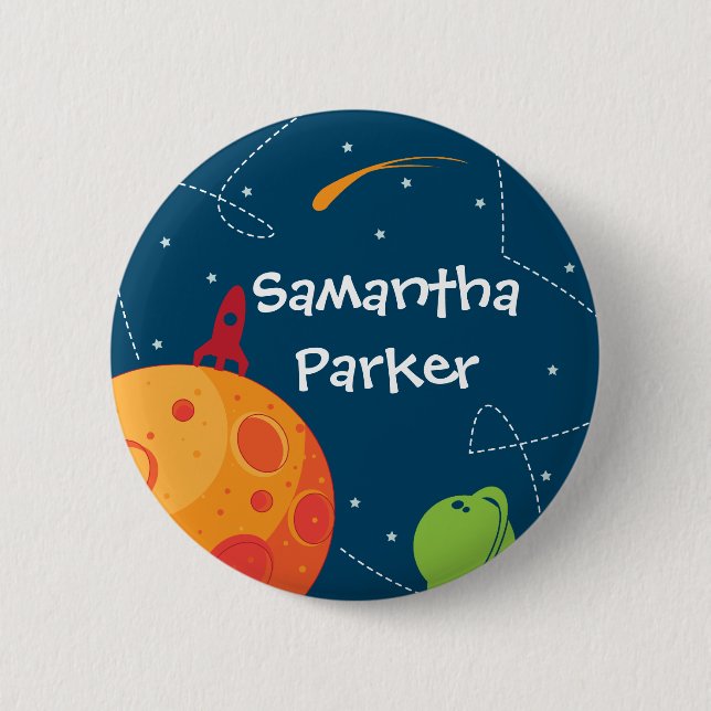 Outer Space Astronaut Birthday Favour Button (Front)