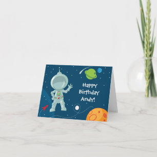 Outer Space Astronaut Birthday Greeting Card