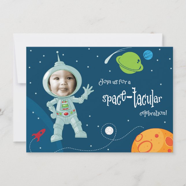 Outer Space Astronaut Birthday Invitation Card (Front)